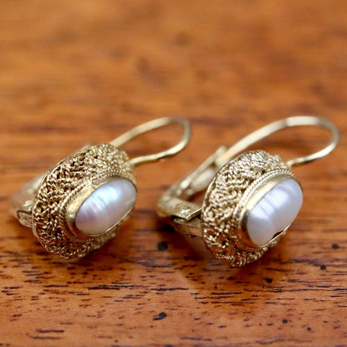 Britannia 14k Gold and Pearl Earrings