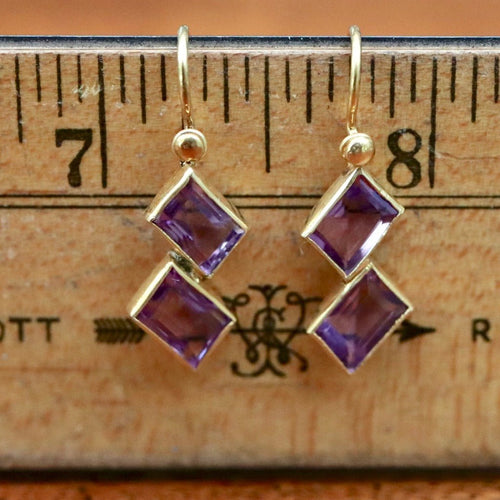 Double Diamond Amethyst Earrings