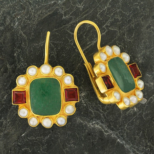 Duchess Of Malfi 14k Gold, Aventurine, Pearl and Garnet Earrings