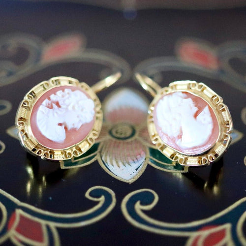 Elizabeth Barrett 14k Gold and Conch Cameo Earrings