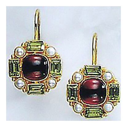 Grand Duchy Garnet, Peridot and Pearl Earrings