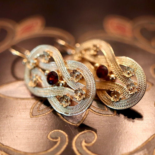 Heracles Knot 14k Gold and Garnet Earrings