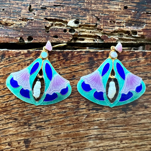 Nouveau Pearl & Opal Enamel Earrings