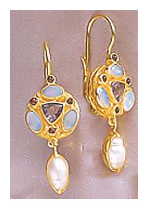 Lady Anne Opal, Iolite, Garnet and Pearl Earrings