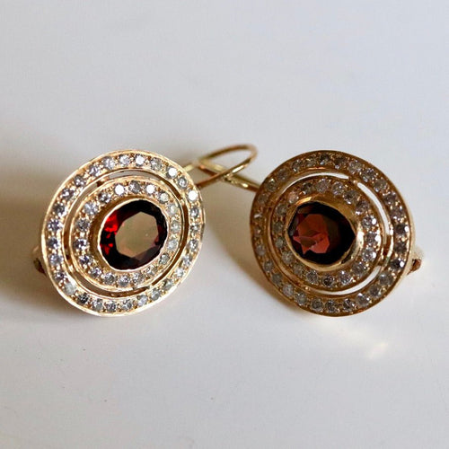 Pavilion 14k Gold, Garnet and Diamond Earrings