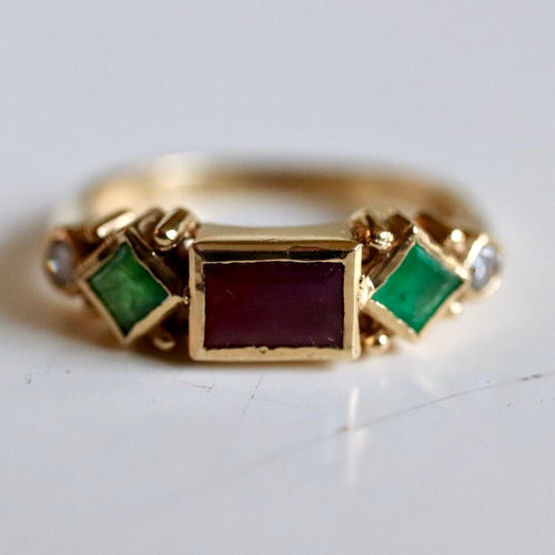 Pollaiuolo 14k Gold, Ruby, Emerald and Diamond Ring