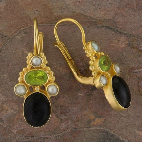 Polly Peachum Onyx, Peridot, Pearl Earrings