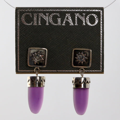 Purple Glass Shield Earrings