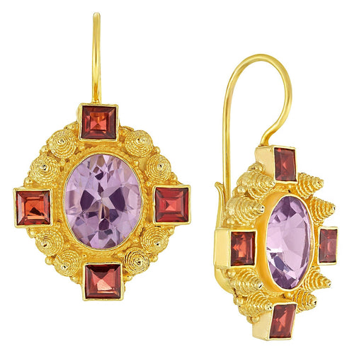 Queen Bess Amethyst and Garnet Earrings