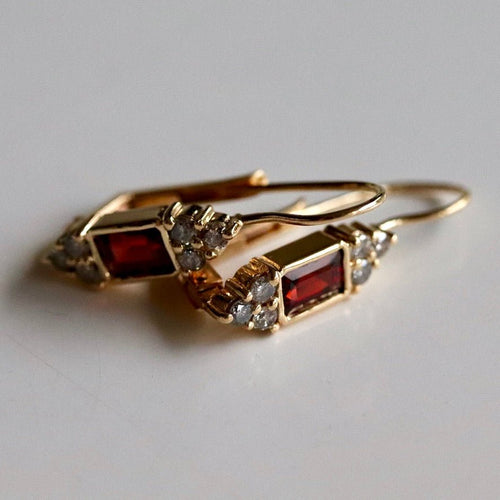 Regency 14k Gold, Garnet and Diamond Earrings