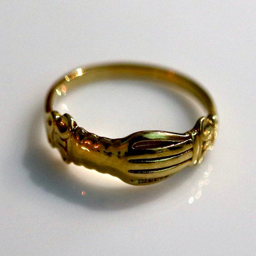 Renaissance Ring with Clasped Hands - Brass