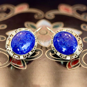 Lapis Lazuli Long Pointed Drops, Solid 14k Gold Earrings - Jenco Studio