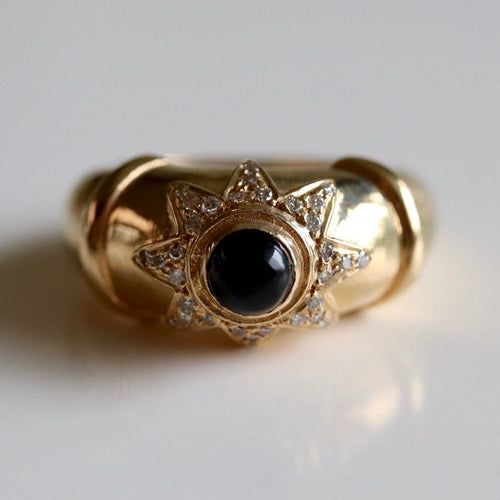 Star 14k Gold, Onyx and Diamond Ring