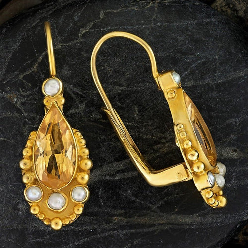 Tears of Niobe Citrine and Pearl Earrings