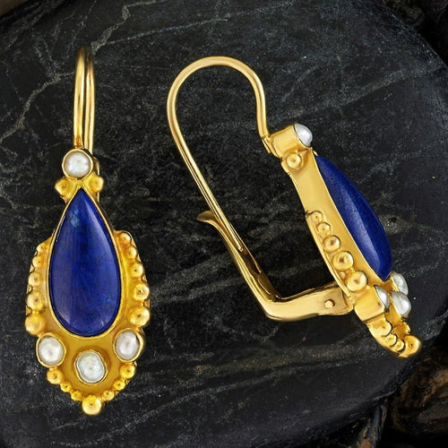 Tears of Niobe Lapis and Pearl Earrings