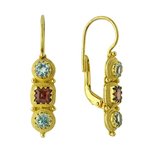 Thira Blue Topaz and Garnet Earrings