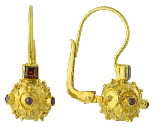 Timbuktu 14k Gold and Garnet Victorian Earrings