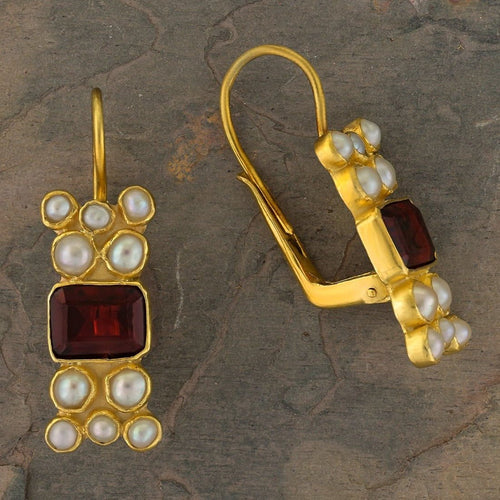 Troy Garnet and Pearl Earrings