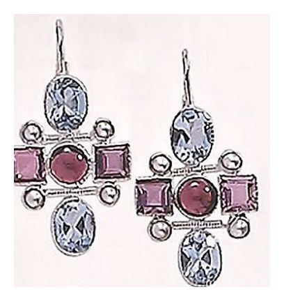 Venetian Cross Blue Topaz and Amethyst Earrings