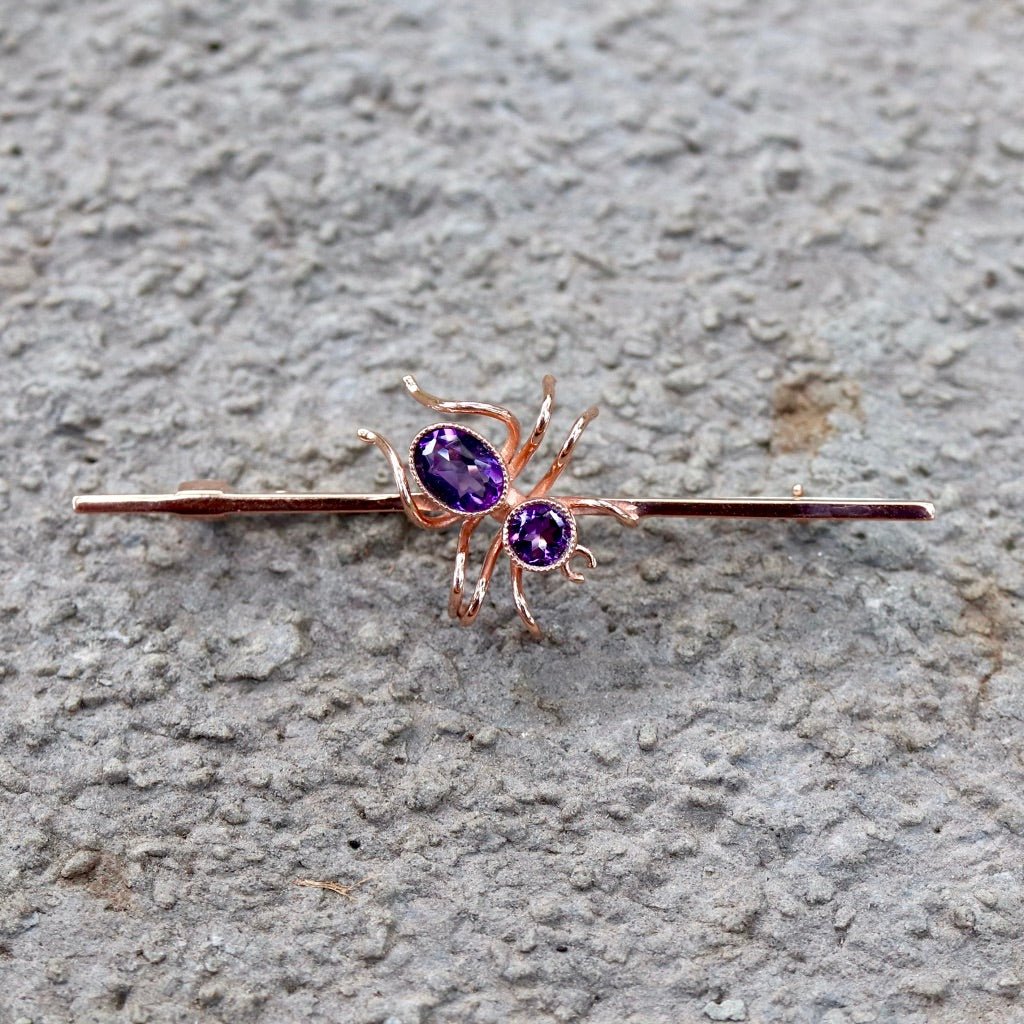 Brooch 14K Garnet, Diamond & Enamel Spider Brooch - 14K Yellow