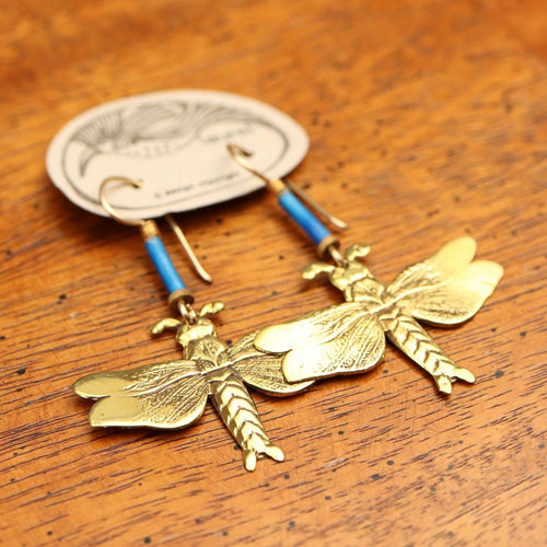 Vintage Laurel Burch Dragonfly Gold-Plate Earrings