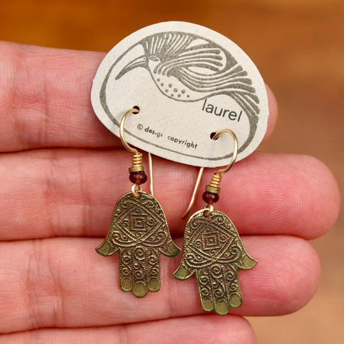 Vintage Laurel Burch Hamsa Hand Gold-Plate Dangles