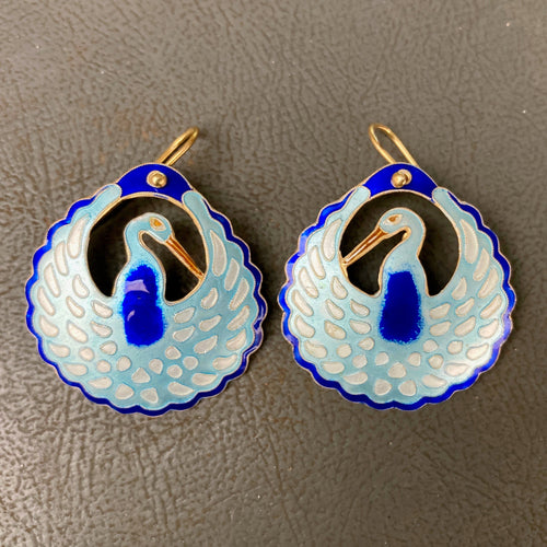 Vintage Laurel Burch Peacock Gold-Vermeil Earrings