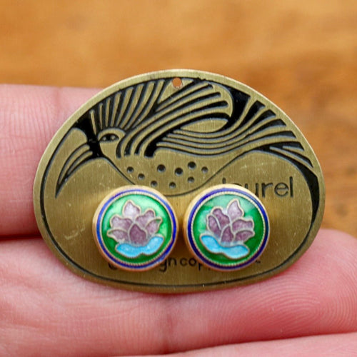 Vintage Laurel Burch Purple Lotus Gold-Vermeil Studs