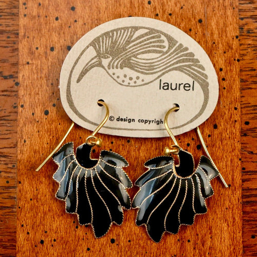 Vintage Laurel Inc Charcoal Feather Gold-Vermeil Dangles