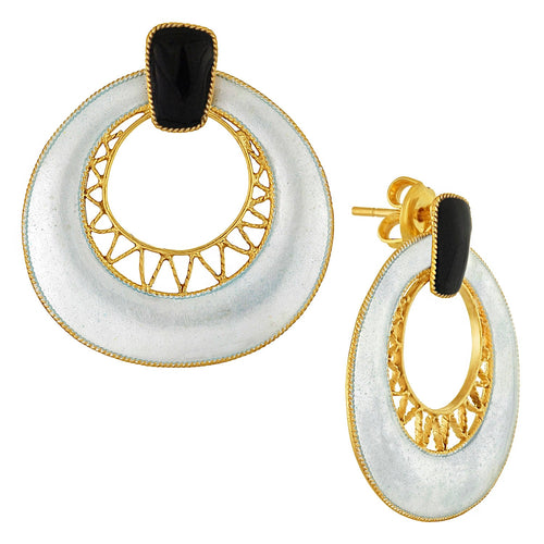 Vintage Laurel Inc Deco Crescent Tuxedo Gold-Vermeil Earrings