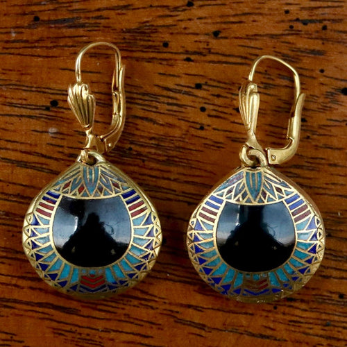 Vintage Shashi Black Scarab Earrings