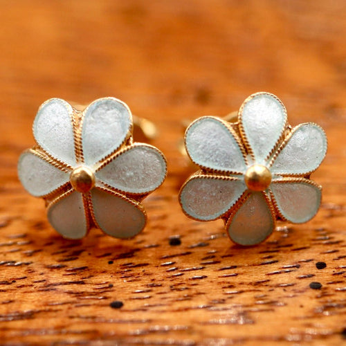 Vintage Shashi Eggshell Enamel Flower Studs