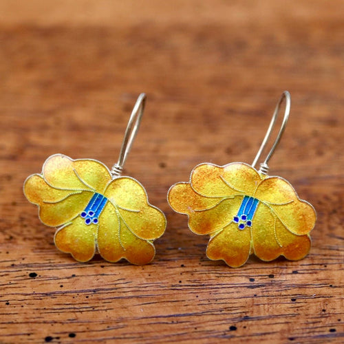 Vintage Shashi Yellow Flowering Orchid Earrings