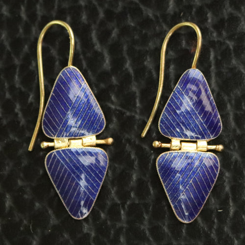 Vintage Thousand Flowers Blue Double Triangle Earrings