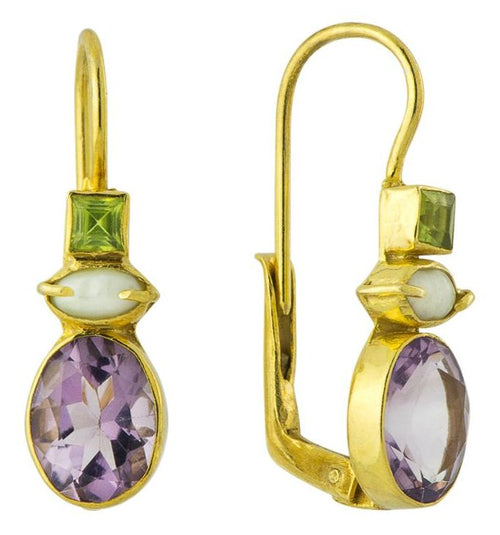 Westminster Amethyst, Pearl and Peridot Earrings