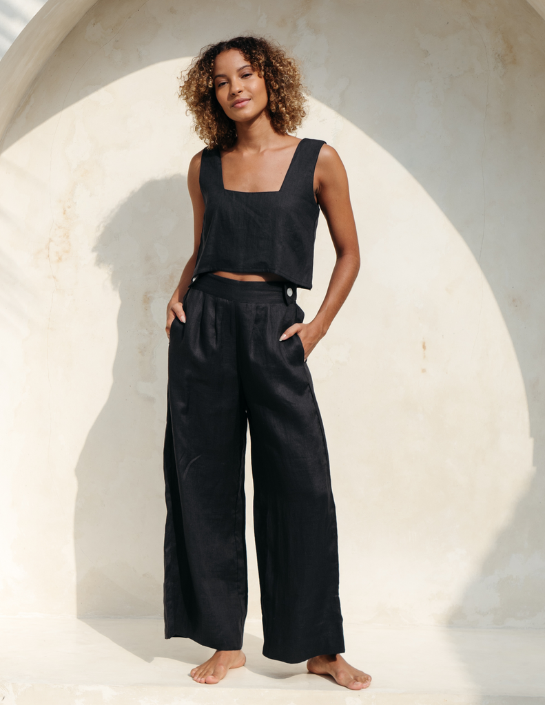 NWT FREE PEOPLE Sz 6 LYLA LINEN TROUSERS PANTS IN BLACK