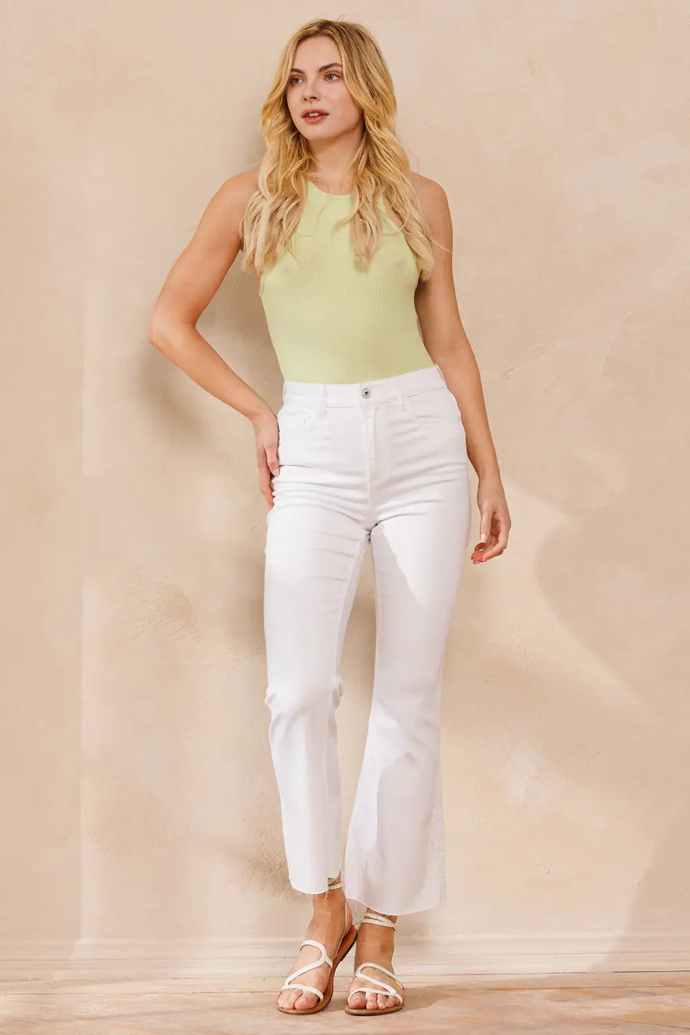 Buy White High Rise Distressed White Flare Jeans with Raw Hem