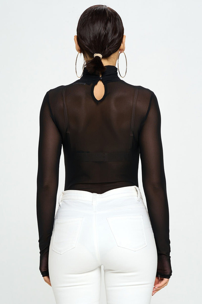 Buy Black Lace Mock Neck Long Sleeve Bodysuit Online