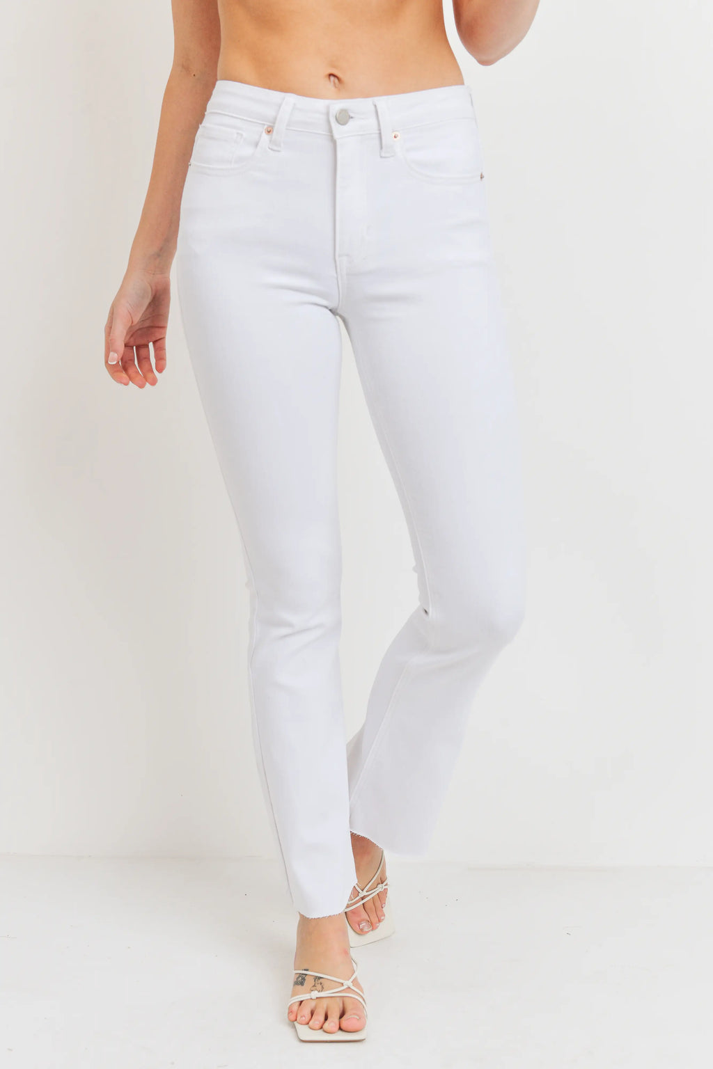 Buy White High Rise Distressed White Flare Jeans with Raw Hem
