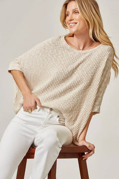 Taupe Dolman Sleeve Oversized Ribbed Knit Tunic Top