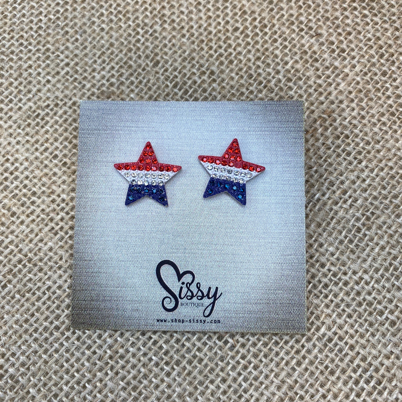 Red White and Blue Star Striped Earrings