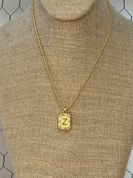 Rectangle Gold Plated Initial Pendant Rop Chain Necklace in All Letters A through Z