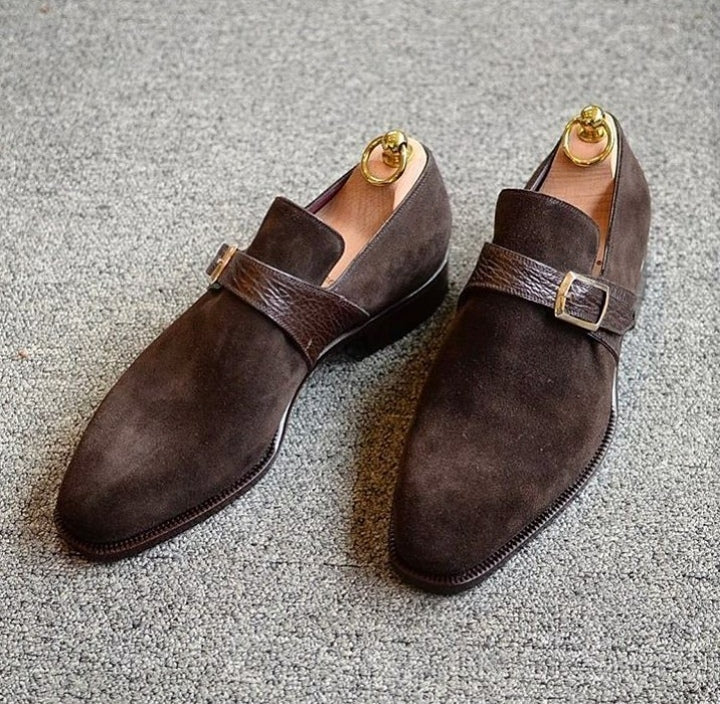 suede single monk strap shoes