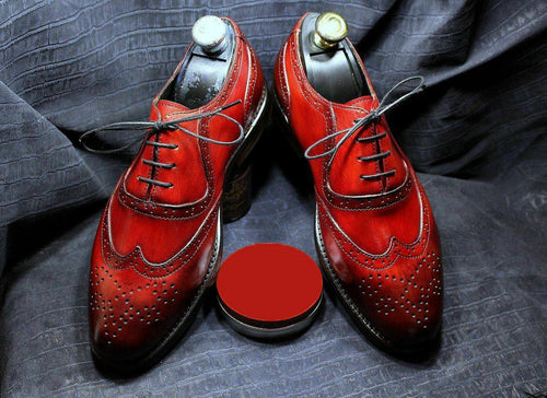 Stylish Handmade Oxfords Burnished Red Leather Formal Shoes,Tuxedo Suit  Trendy Dress Shoes