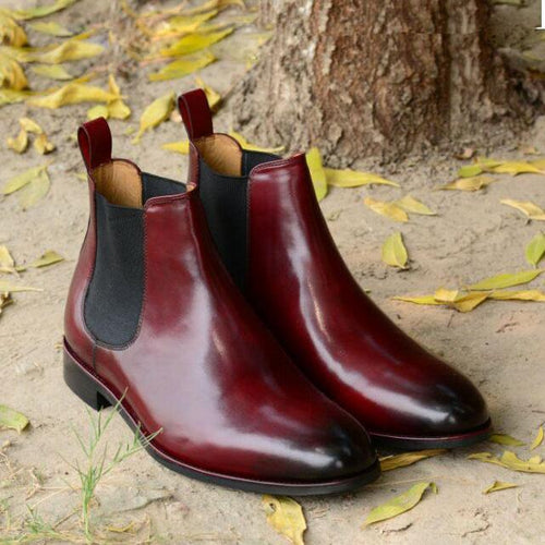 Handmade Men's burgundy color Leather Chelsea ,Men Ankle High – theleathersouq