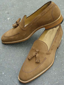 camel suede loafers