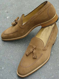 tan suede tassel loafers