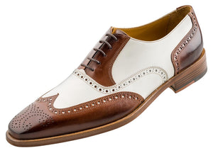 Stylish Handmade Men's Oxford Burnished Brogue Wingtip Brown & White Leather Shoes - theleathersouq