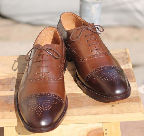 Handmade Mens Brown Split toe Shoes, Men brown lace up dress shoes 