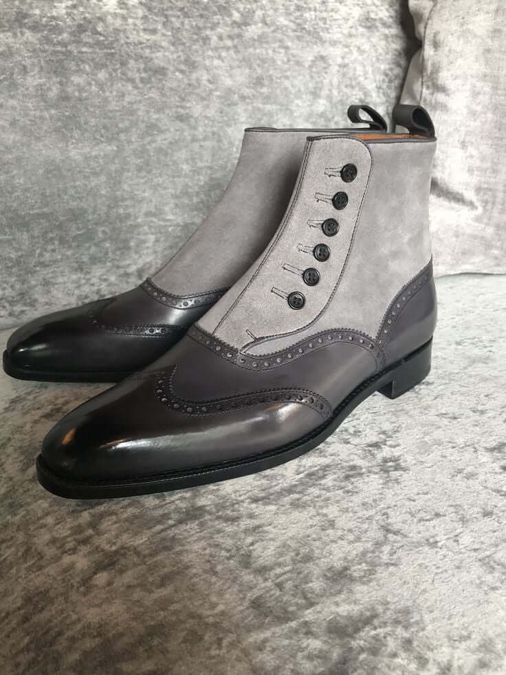 Handmade Men's Button Top Wing Tip 